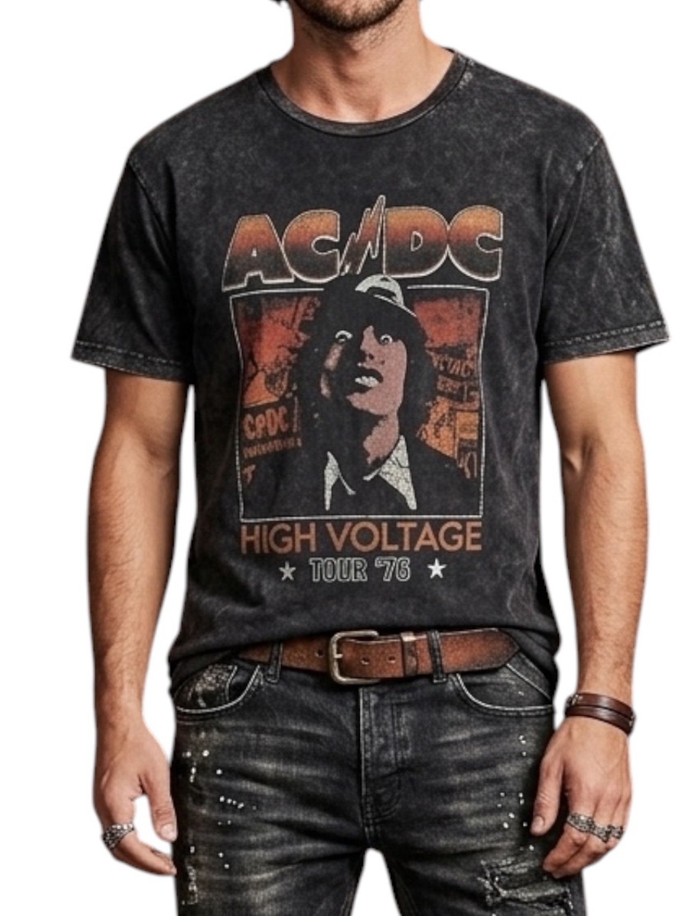 AC/DC High Voltage Tour '76 Gray Graphic Tee Size S/M